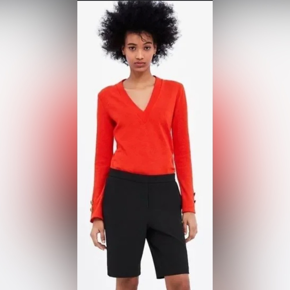 Zara Orange V-Neck Sweater Fitted Silhouette